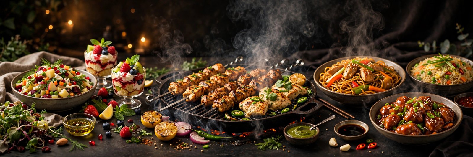 Salads, desserts, BBQ and Chinese food